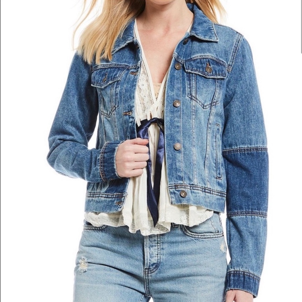 Free People Boho Rumors Denim Patchwork Trucker Jacket Size S